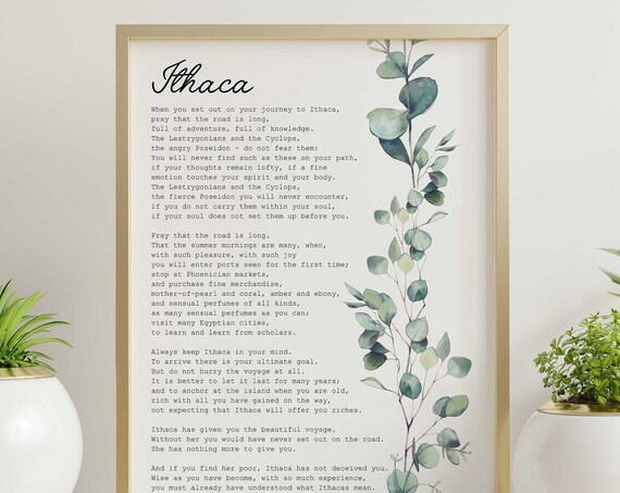 Ithaca Poem by Constantine Cavafy With Eucalyptus Border Poster