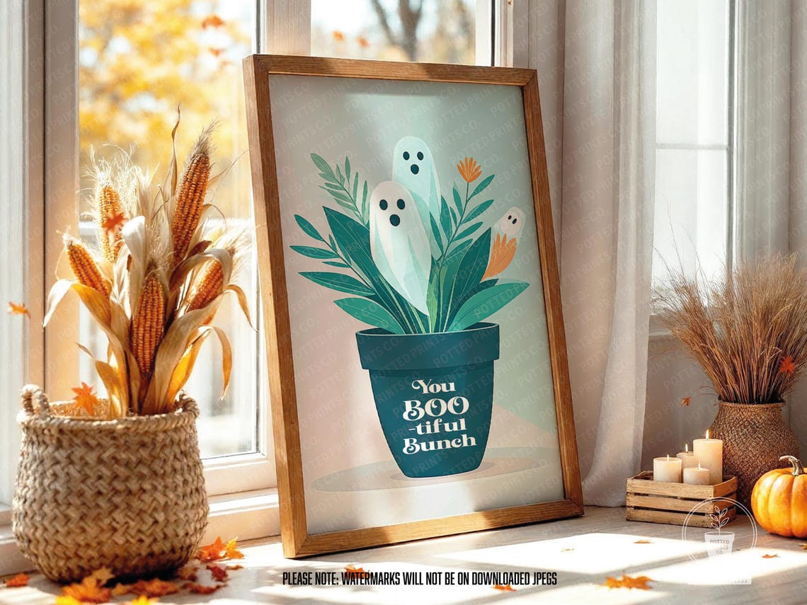 Halloween Boho Plant Pot Ghosts Artwork In Various Sizes