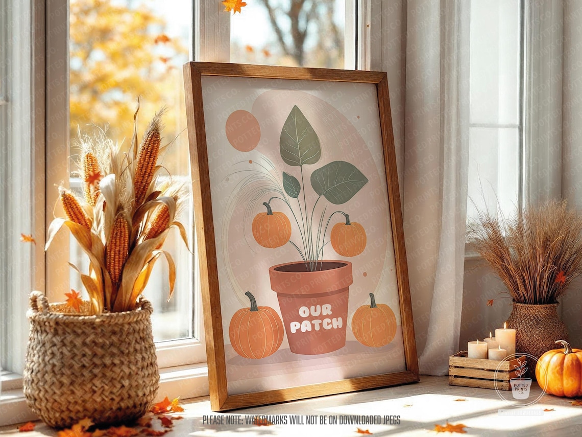 Boho Autumn Pumpkins Art Print, Cosy Fall Decor