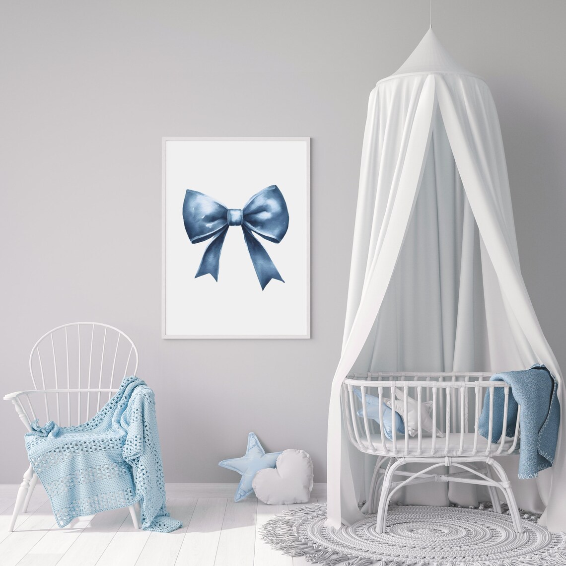Navy Blue Watercolor Ribbon Bow Simple Elegant Minimalist Art Poster - Image 6
