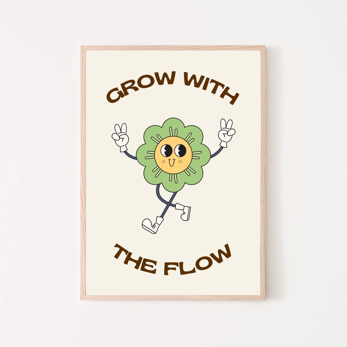 Grow With the Flow Retro Flower Character Positive Quote Art Poster