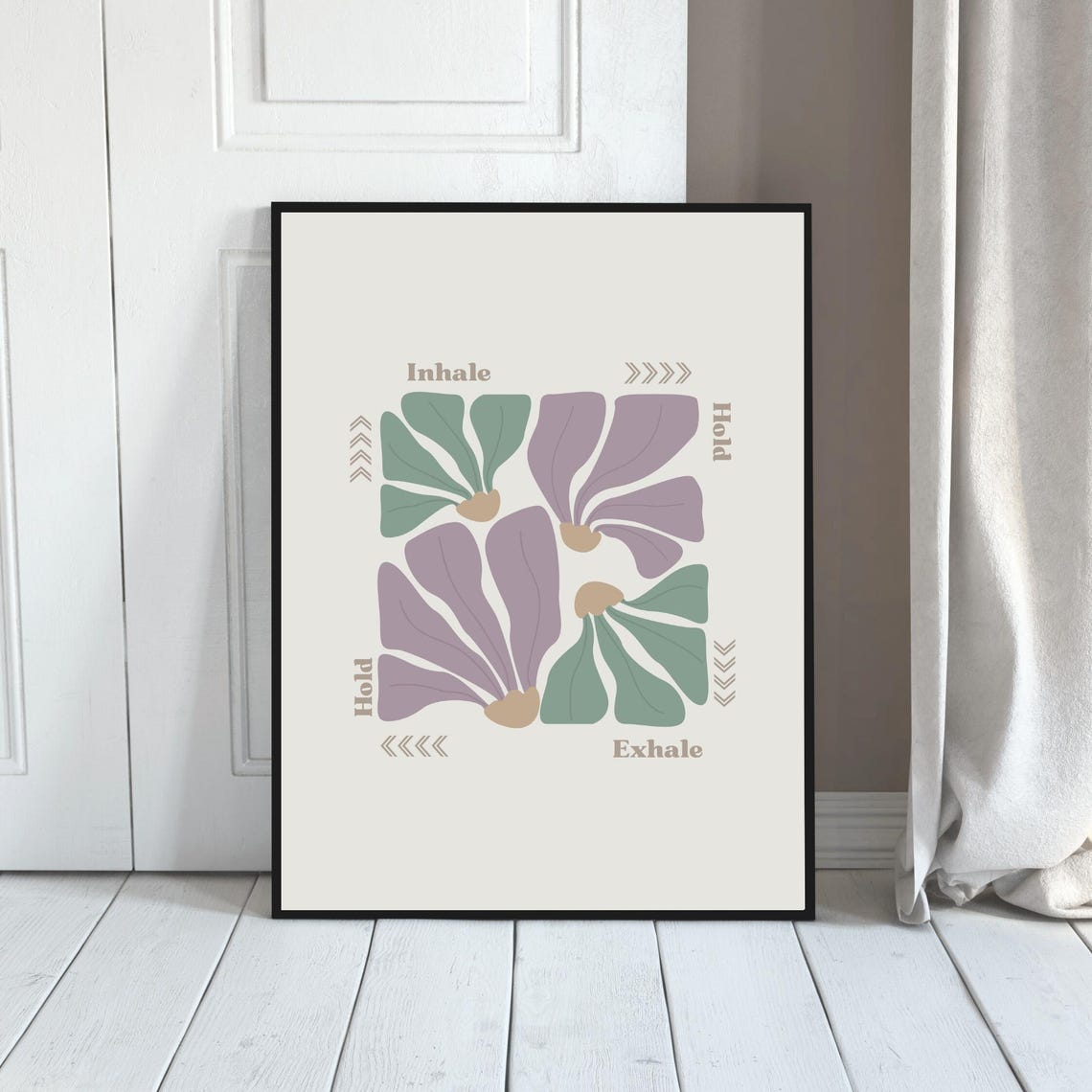 Mindful Box Breathing Poster Inhale Hold Exhale Hold Floral Guide