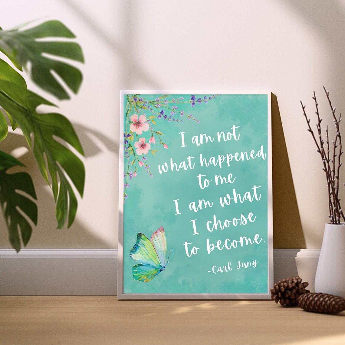 Carl Jung Quote I Am What I Choose to Become Teal Watercolor Poster - Image 3