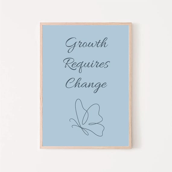 Growth Requires Change Quote Butterfly Line Art Inspirational Office Decor Psychology Therapy Personal Development Mindset Print