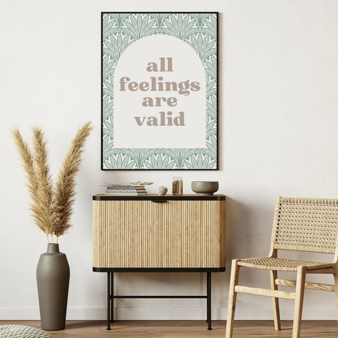 All Feelings Are Valid Mental Health Quote Sage Leaf Pattern Poster - Image 6