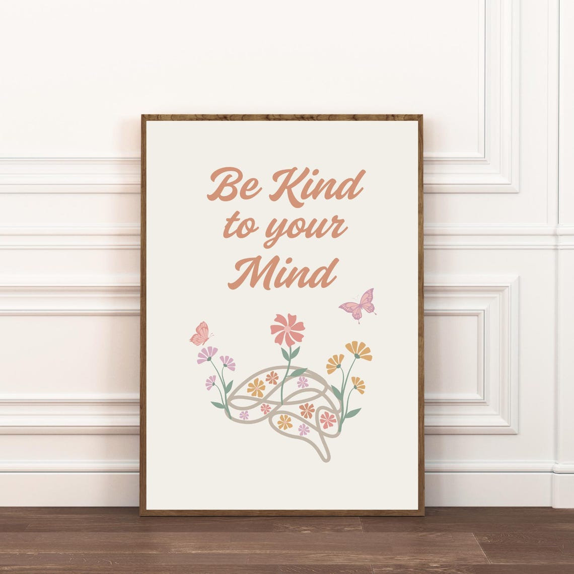 Be Kind to Your Mind Brain Line Art Floral Therapy Office Poster - Image 2