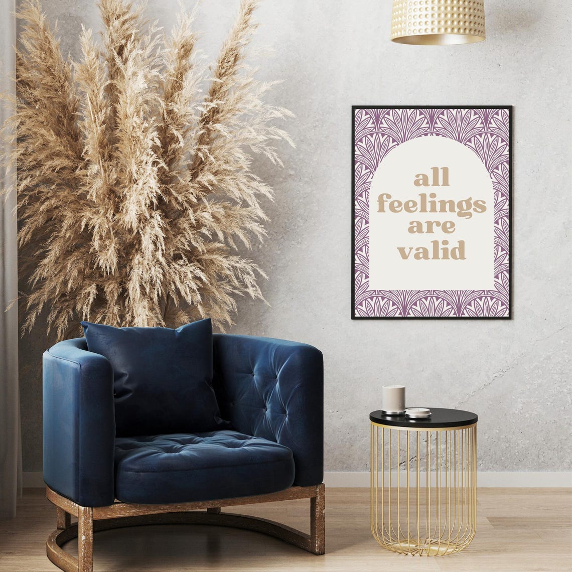 All Feelings Are Valid Mental Health Quote Mauve Leaf Pattern Poster - Image 2