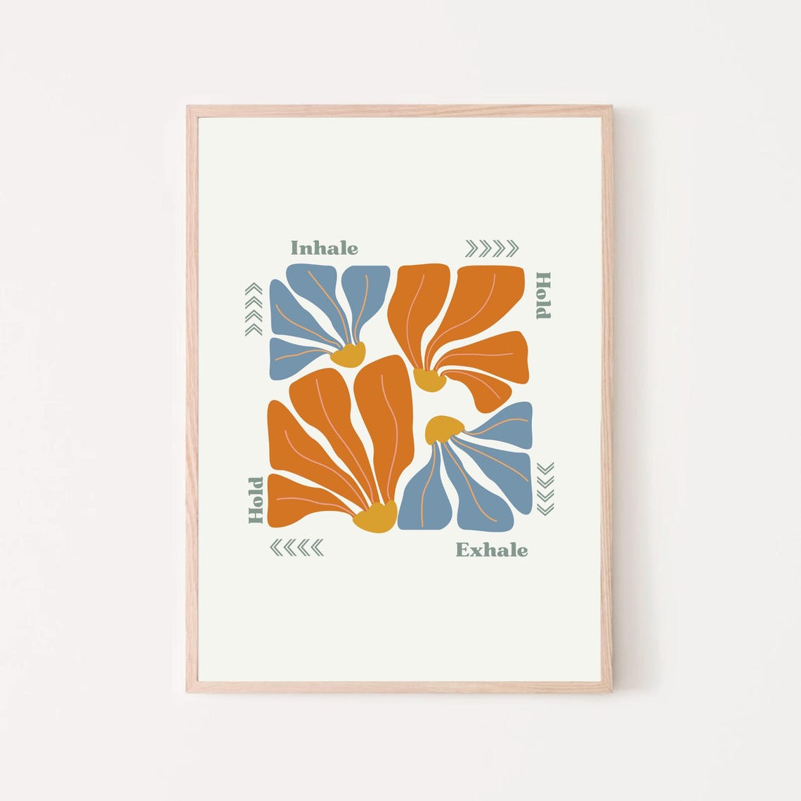 Inhale Hold Exhale Breathing Box Floral Mindfulness Calm Down Poster