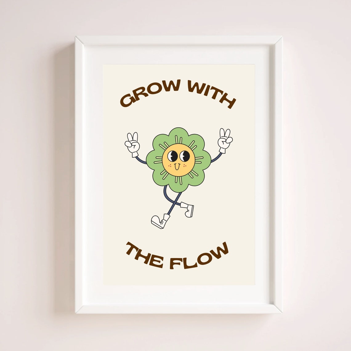 Grow With the Flow Retro Flower Character Positive Quote Art Poster - Image 4