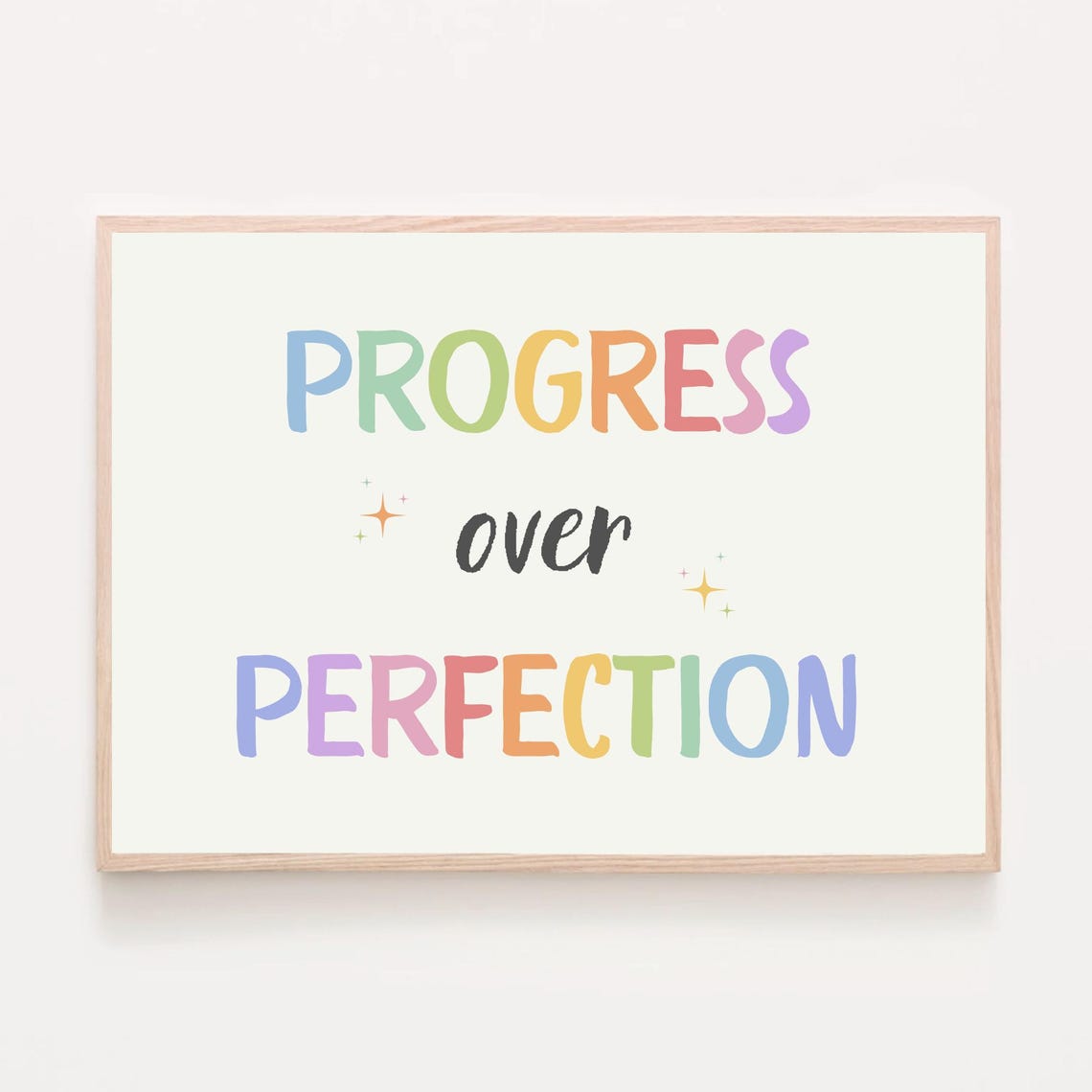Progress Over Perfection Rainbow Pastel Quote Motivational Wall Art