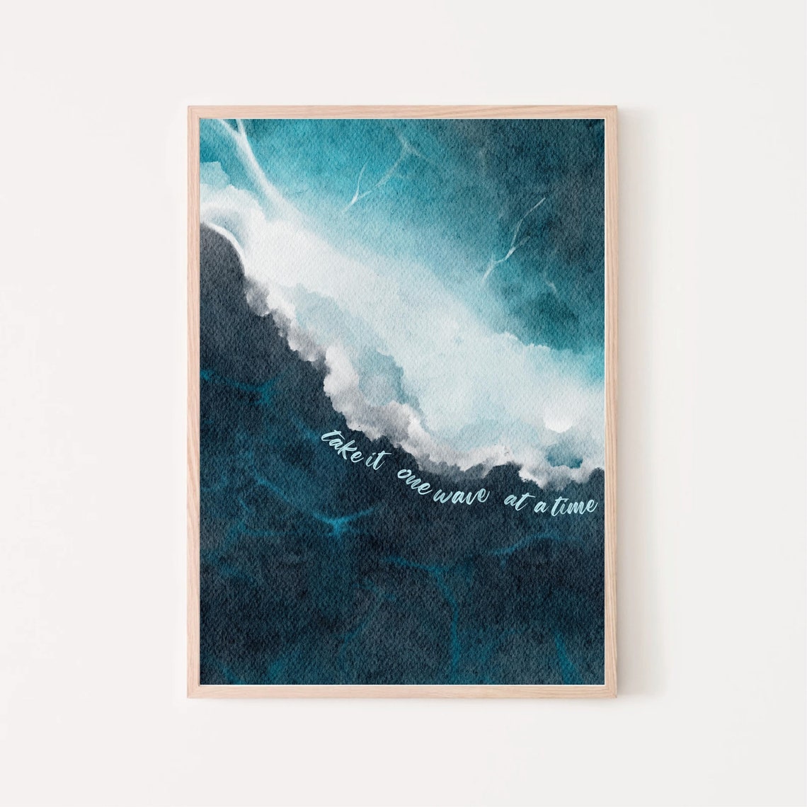 Take It One Wave At A Time Ocean Wave Watercolor Coastal Wall Poster