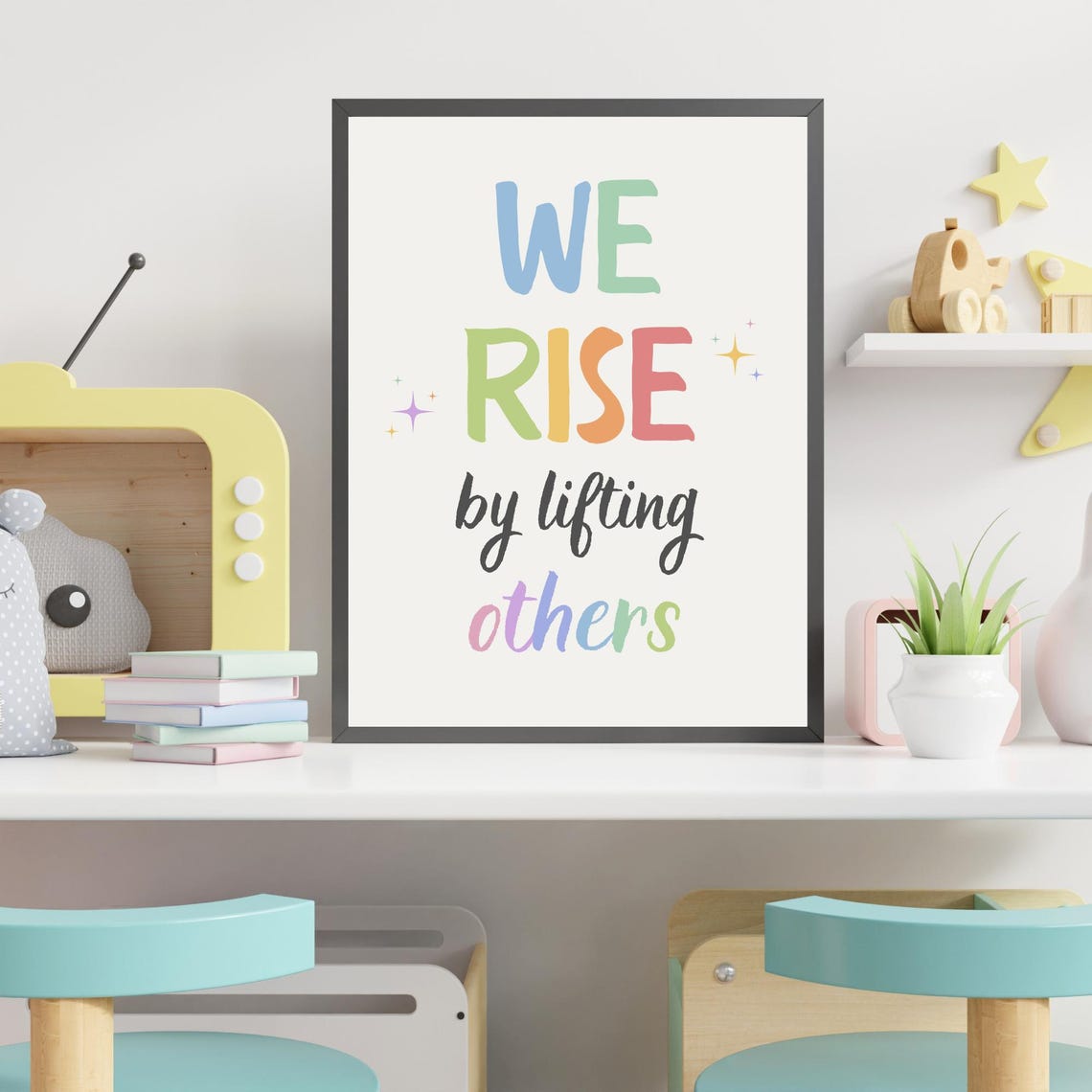 We Rise By Lifting Others Positive Affirmations Growth Mindset Rainbow Classroom Poster Educational Art Therapy Office Decor Mental Health - Image 4