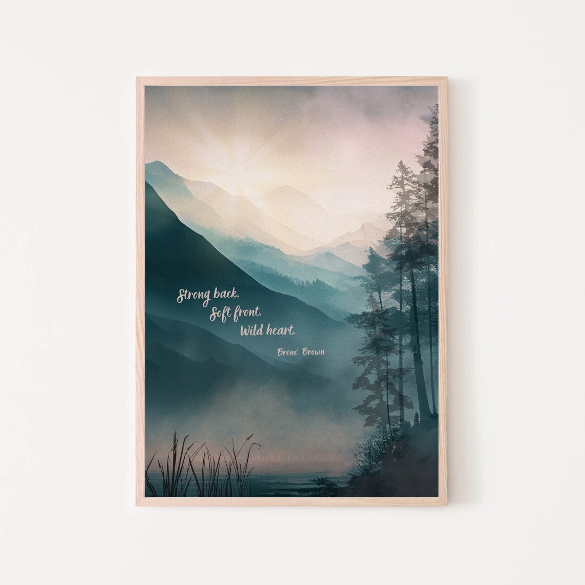 Brene Brown Wall Art Wild Heart Watercolor Forest Lake Print Psychology Art Print Quote Poster Therapy Office Decor Psychologist Counsellor