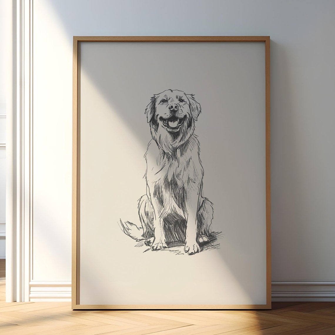 Golden Retriever Poster Dog Vintage Print Smiling Dog Wall Art Antique Vintage Painting Country Wall Art Dog Drawing Farmhouse Print