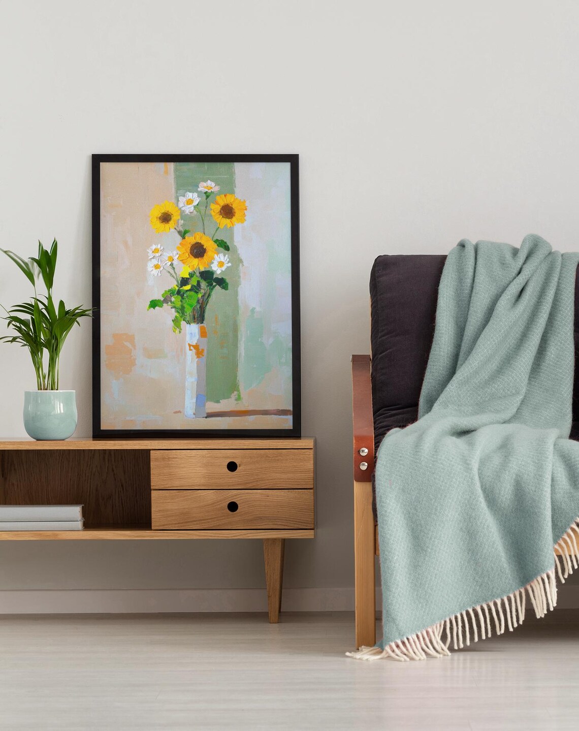 Sunflower And Daisy Bouquet Abstract Still Life Floral Poster - Image 3