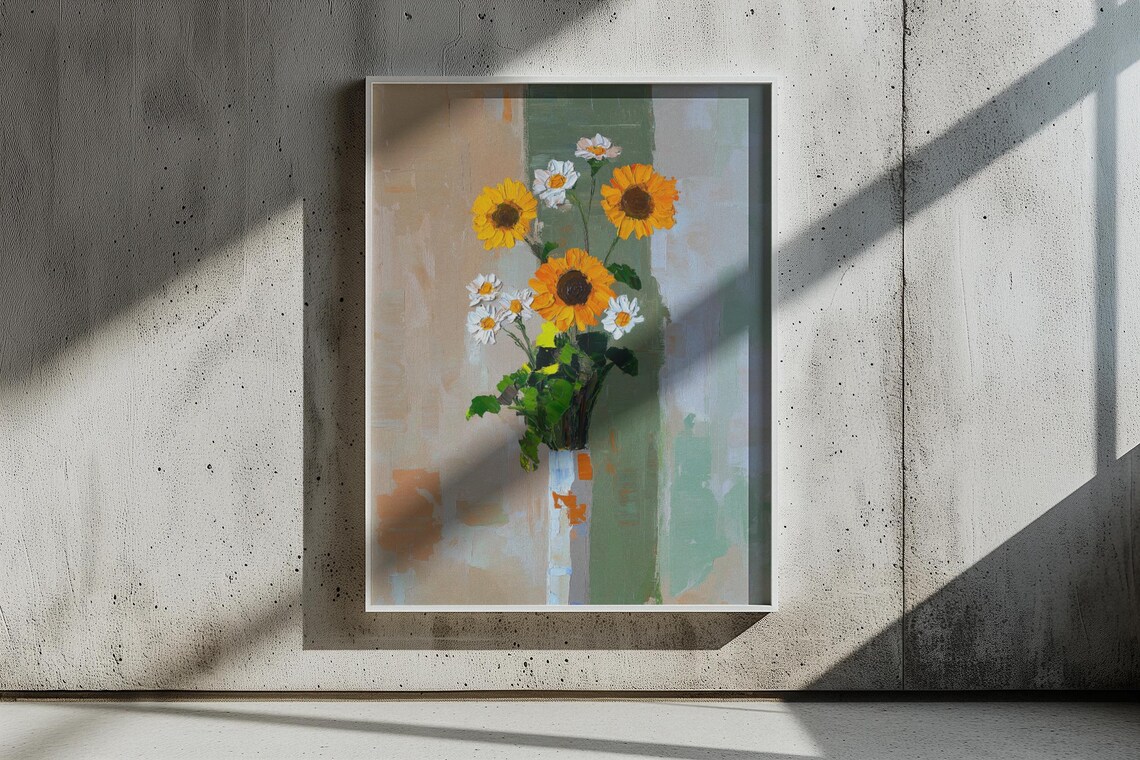 Sunflower And Daisy Bouquet Abstract Still Life Floral Poster