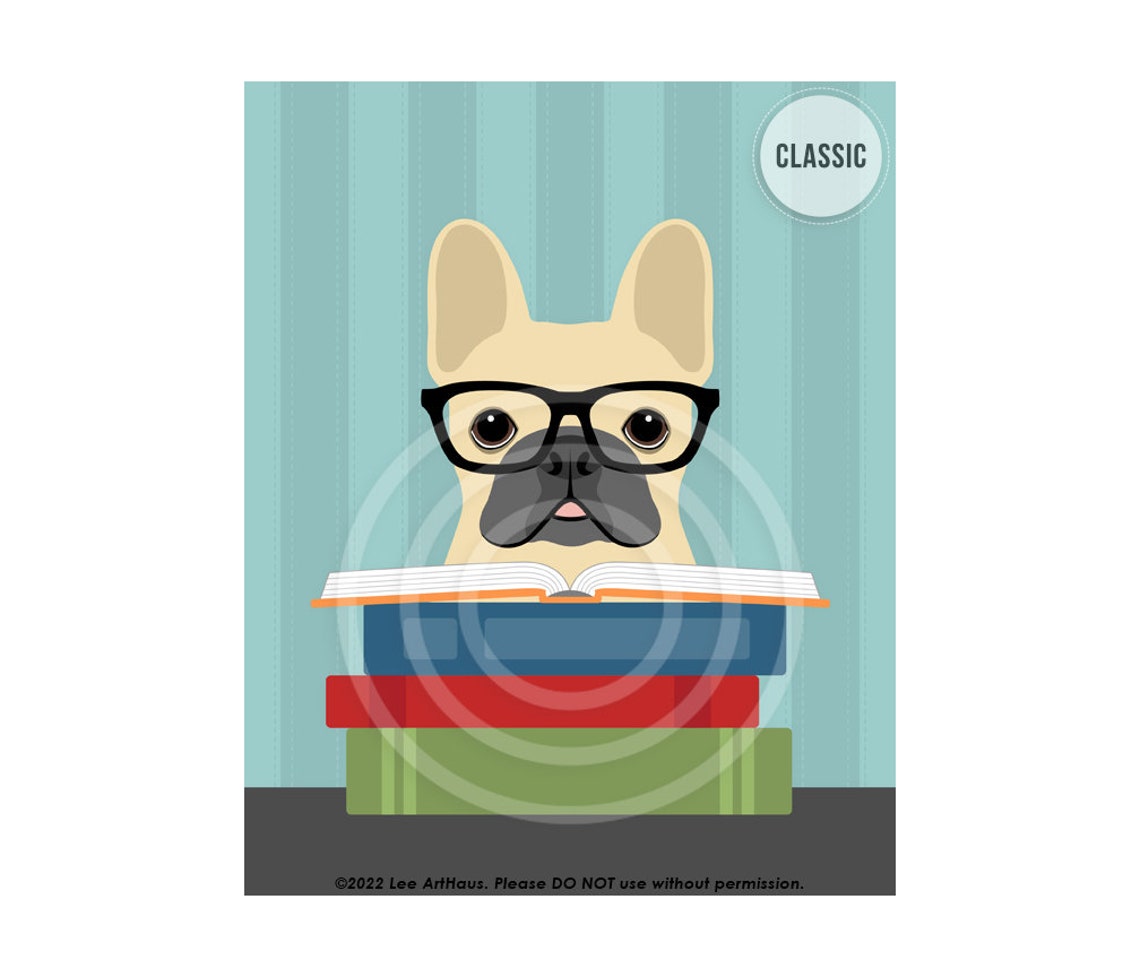 537dp Book Decor French Bulldog With Stack Of Books Wall Art Book Lover Gifts Dog Wearing Glasses Dog Gifts For Owners Cute Dog