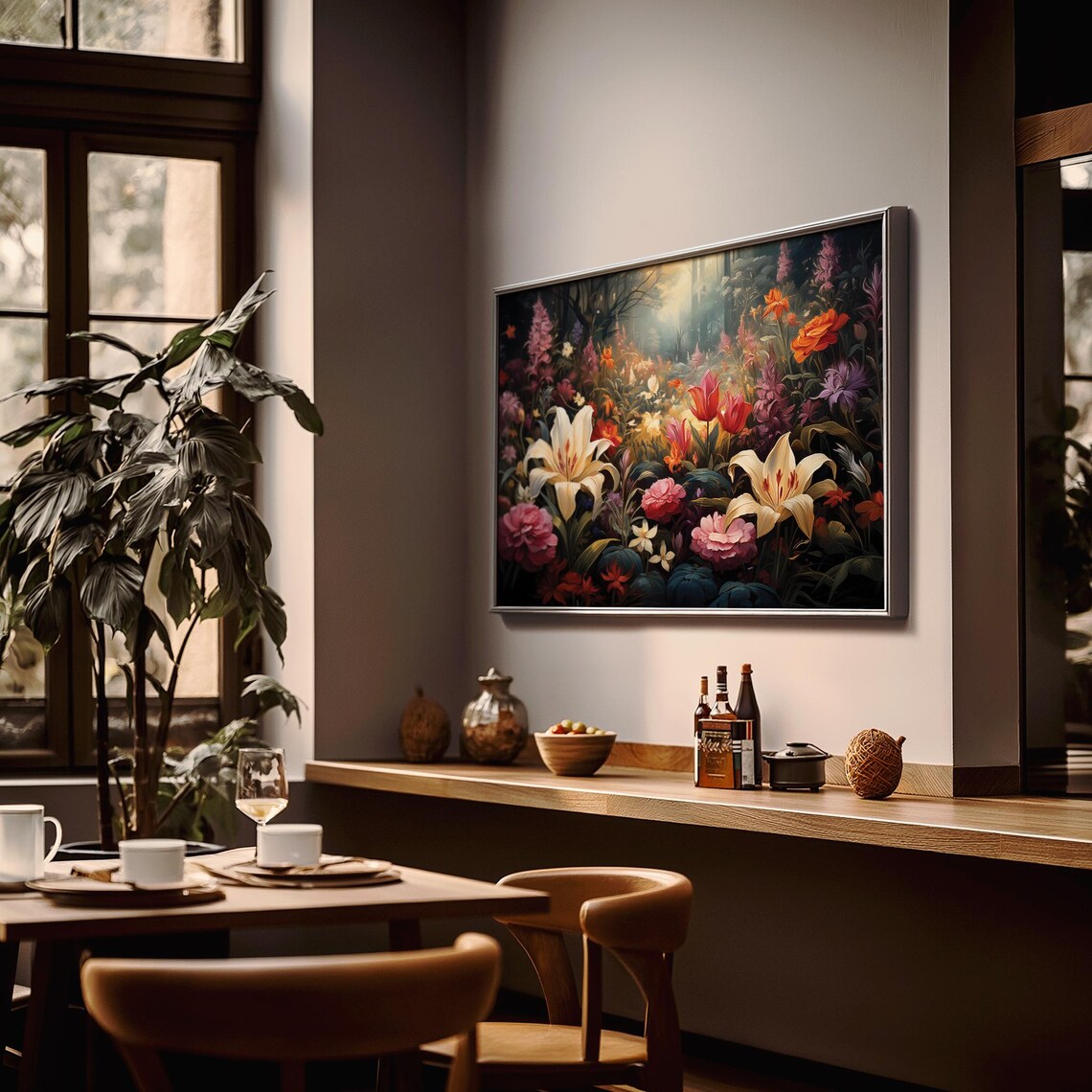 Elegant Moody Dark Floral Lily Peony Bouquet Drama Still Life Poster - Image 2
