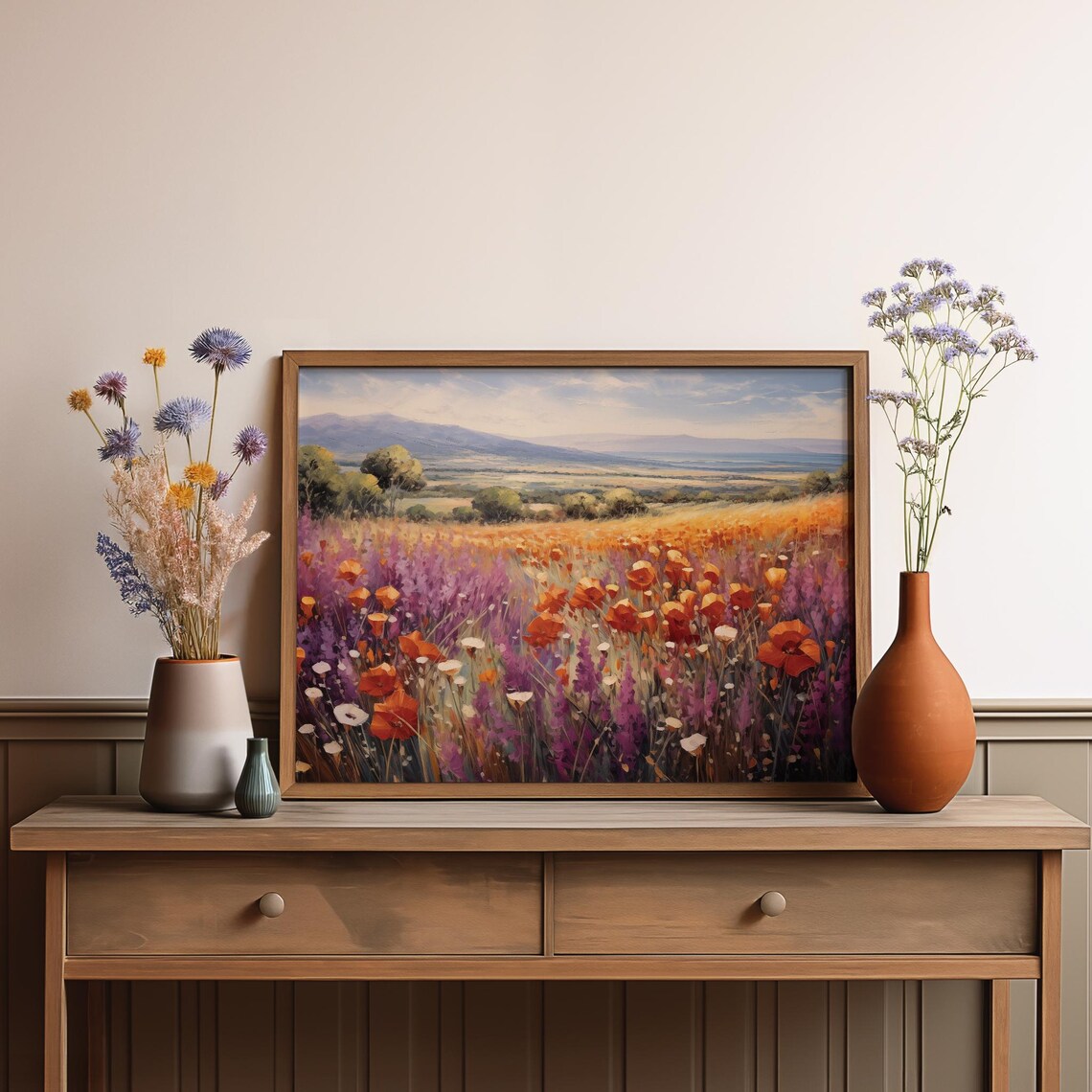Purple Lupine And Orange Poppy Field Valley View Vintage Poster - Image 4