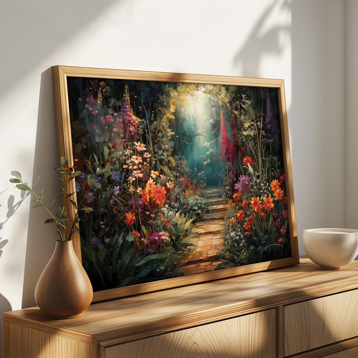 Enchanted Garden Path Painting Stone Steps Floral Paradise Poster - Image 4