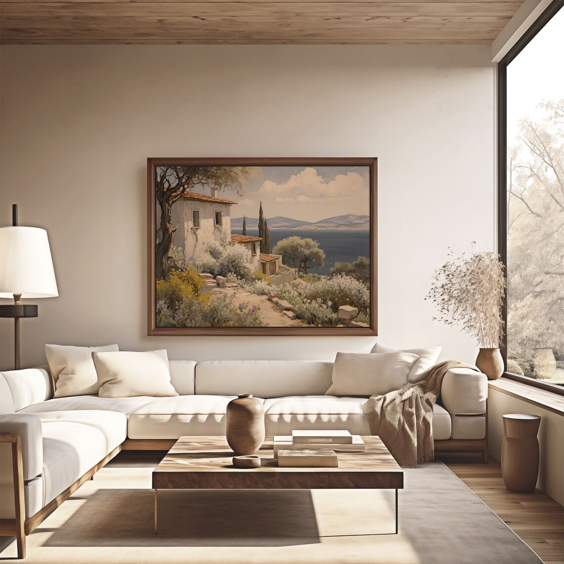 Rustic Farmhouse with Cypress Trees Above the Sea Oil Painting Poster - Image 4