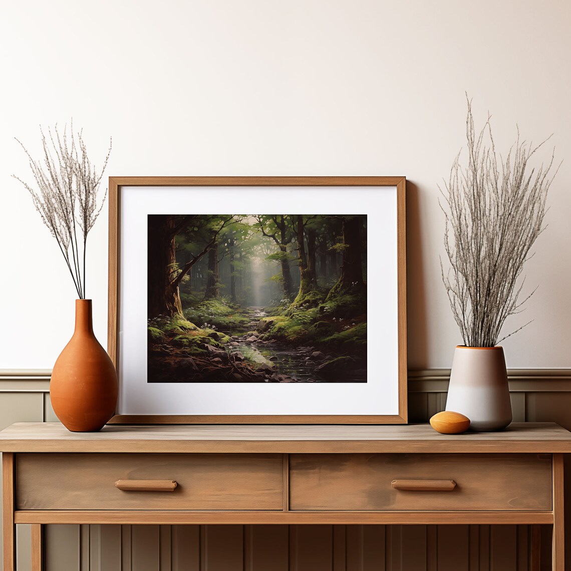 Enchanted Forest Stream Sunlight Through Trees Woodland Painting Poster - Image 4