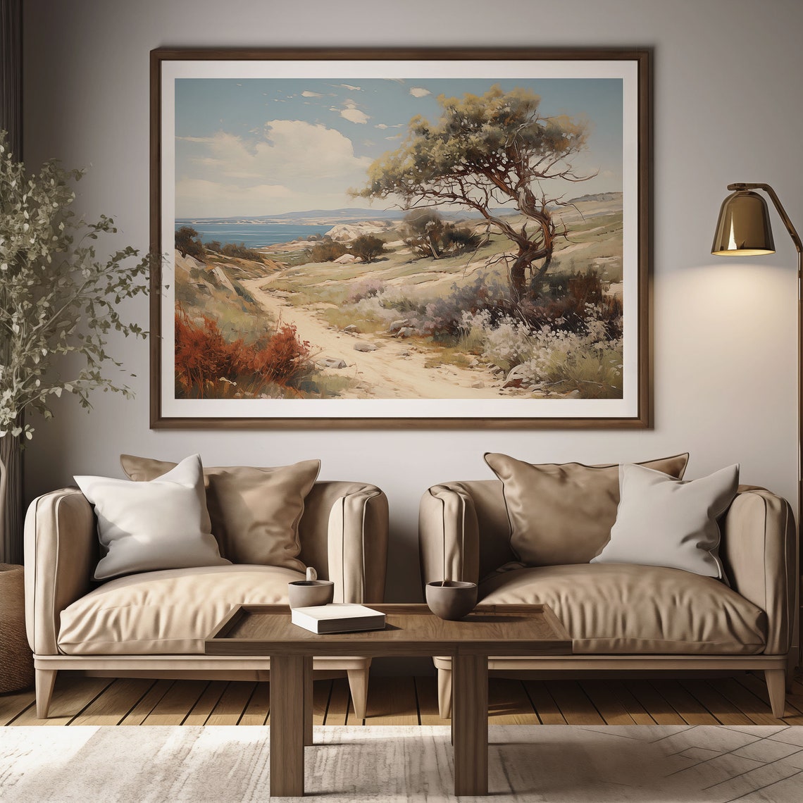Rustic Twisted Tree Coastal Path Golden Hills Ocean View Poster - Image 2