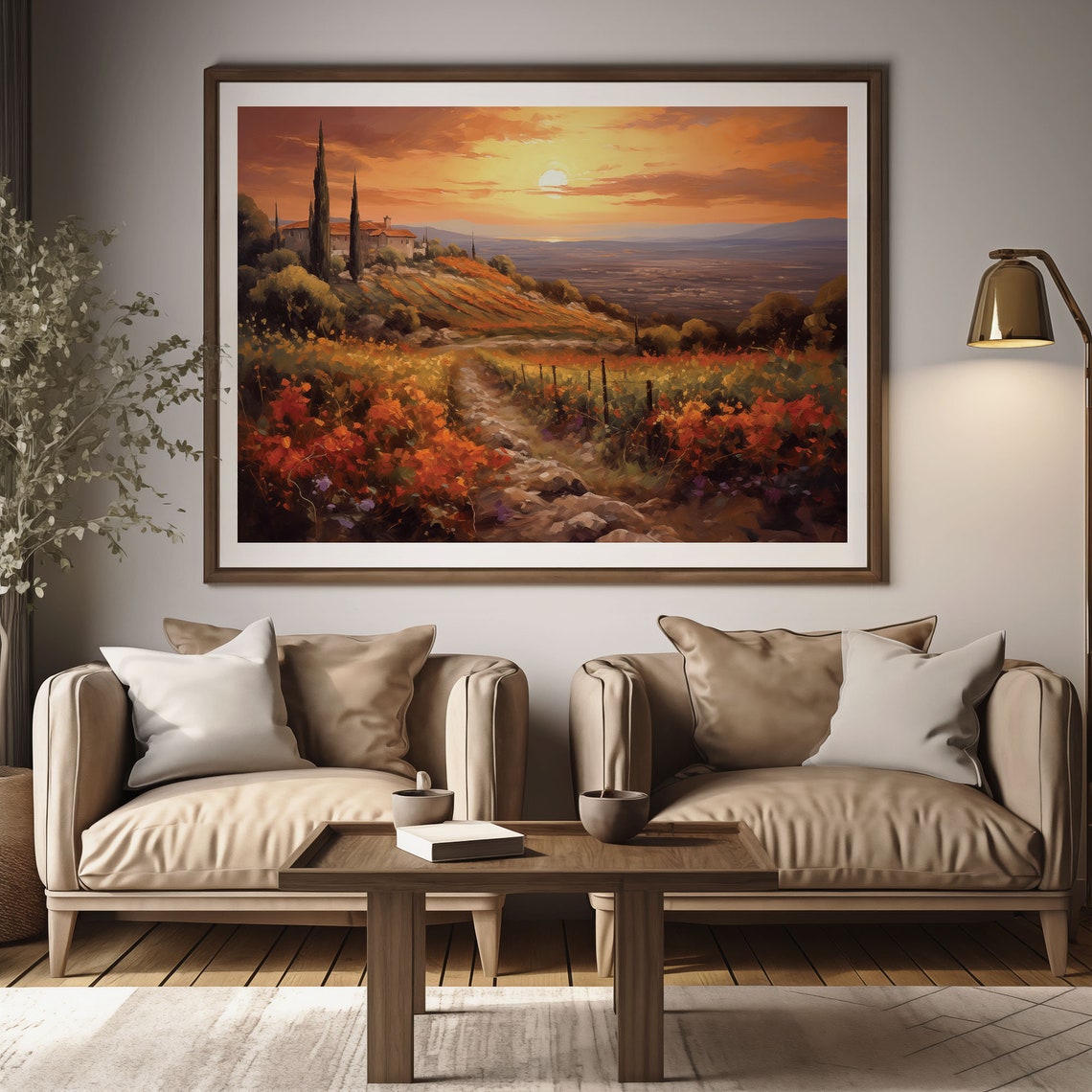 Dramatic Sunset Over A Hillside Vineyard And Villa Vintage Poster - Image 2