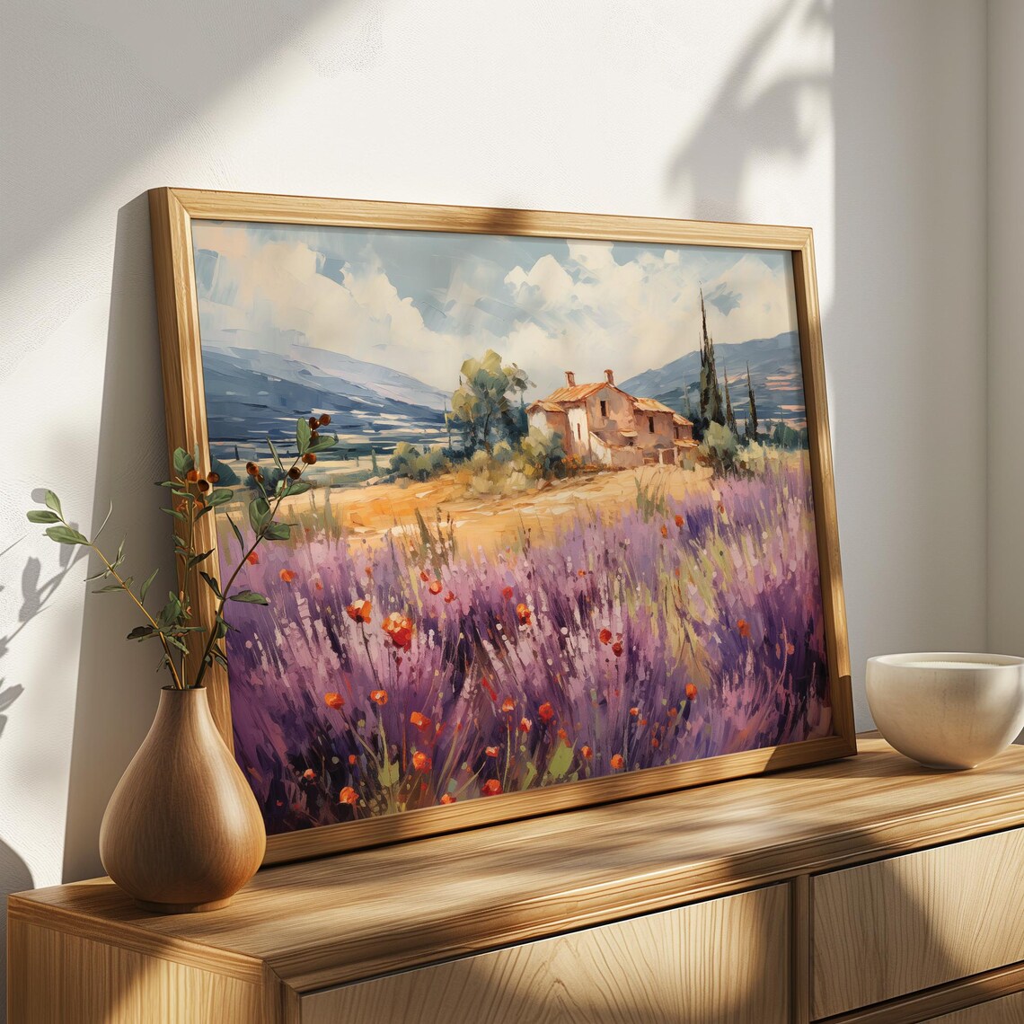 Purple Lavender Field Bloom Farmhouse Mountain Landscape Poster - Image 4
