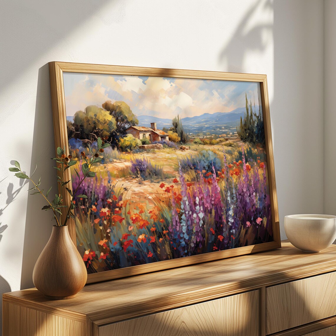 Wildflower Meadow Rustic House Mountain Vintage Oil Painting Poster - Image 4