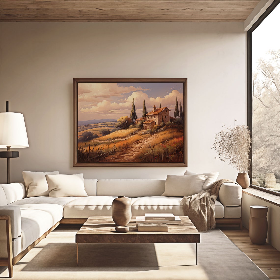 Tuscan Stone Farmhouse With Cypress Trees And Golden Fields Poster - Image 4