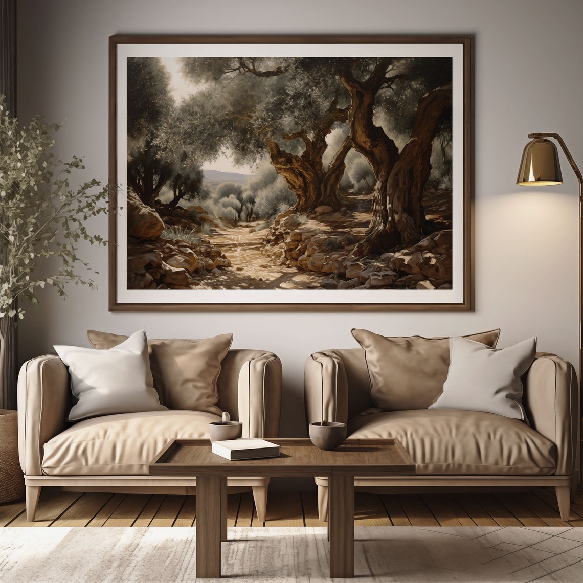 Ancient Olive Grove Painting Rocky Path Gnarled Trees Sunlight Poster - Image 2