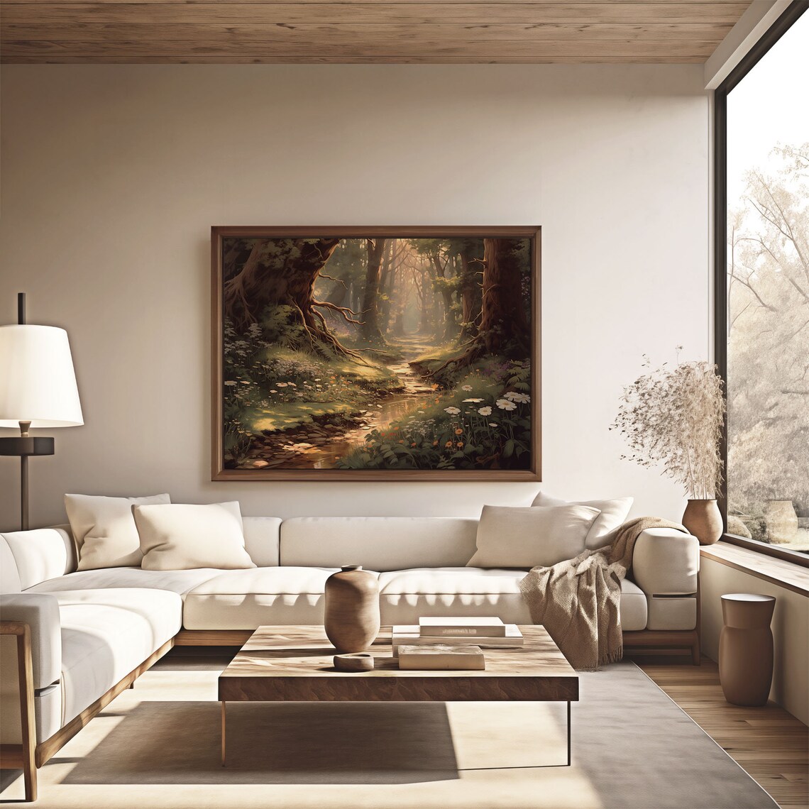 Sunlit Forest Stream Enchanted Woods Wildflowers Oil Painting Poster - Image 4
