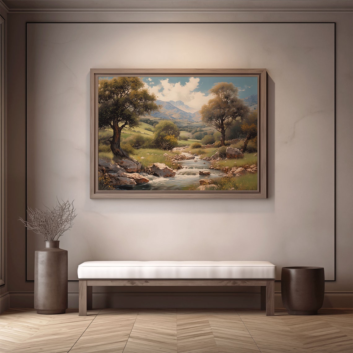 Rushing Mountain Brook Stream Rocks Trees Green Valley Poster - Image 2