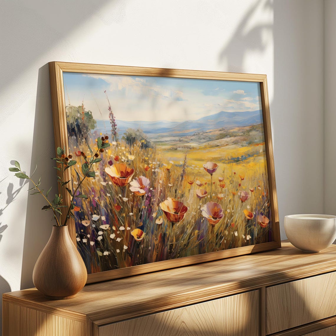 Golden Wildflower Meadow Mountain View Rustic Country Art Poster - Image 4