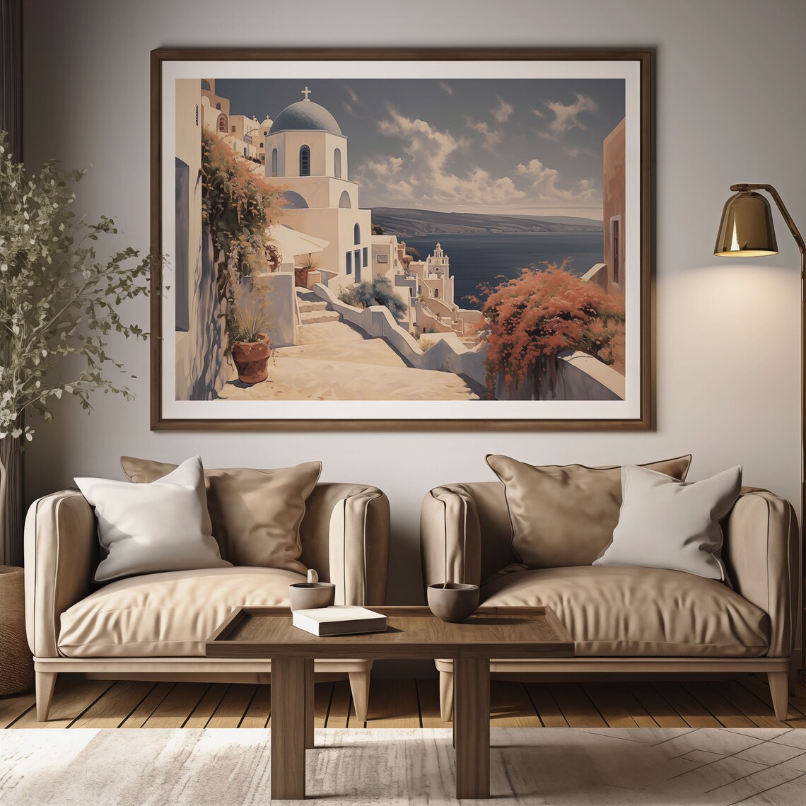 Greek Island Village Domed Church Sea View Oil Painting Poster - Image 2