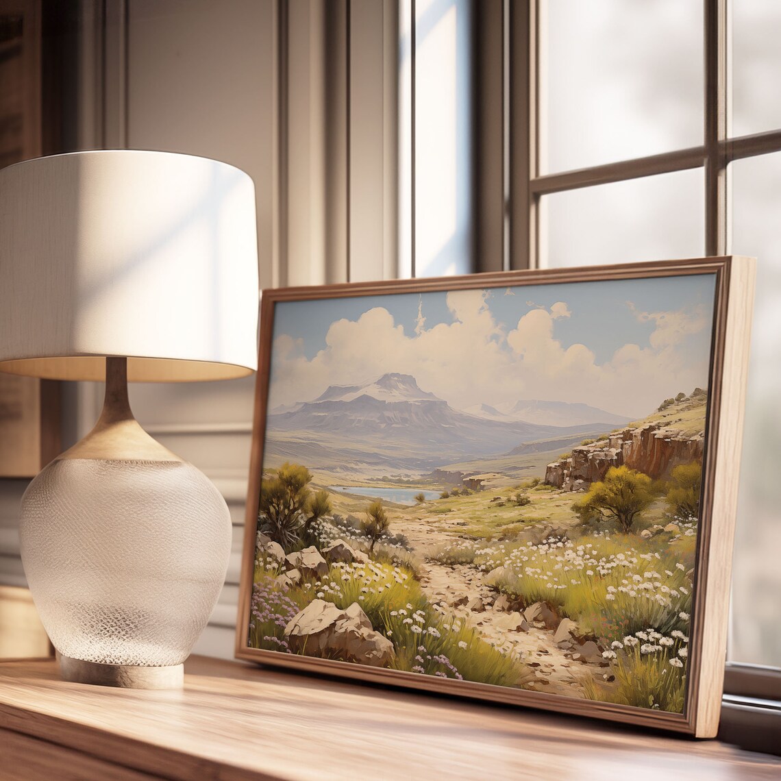 Desert Mesa Mountain Vista Wildflower Meadow Oil Painting Poster - Image 3
