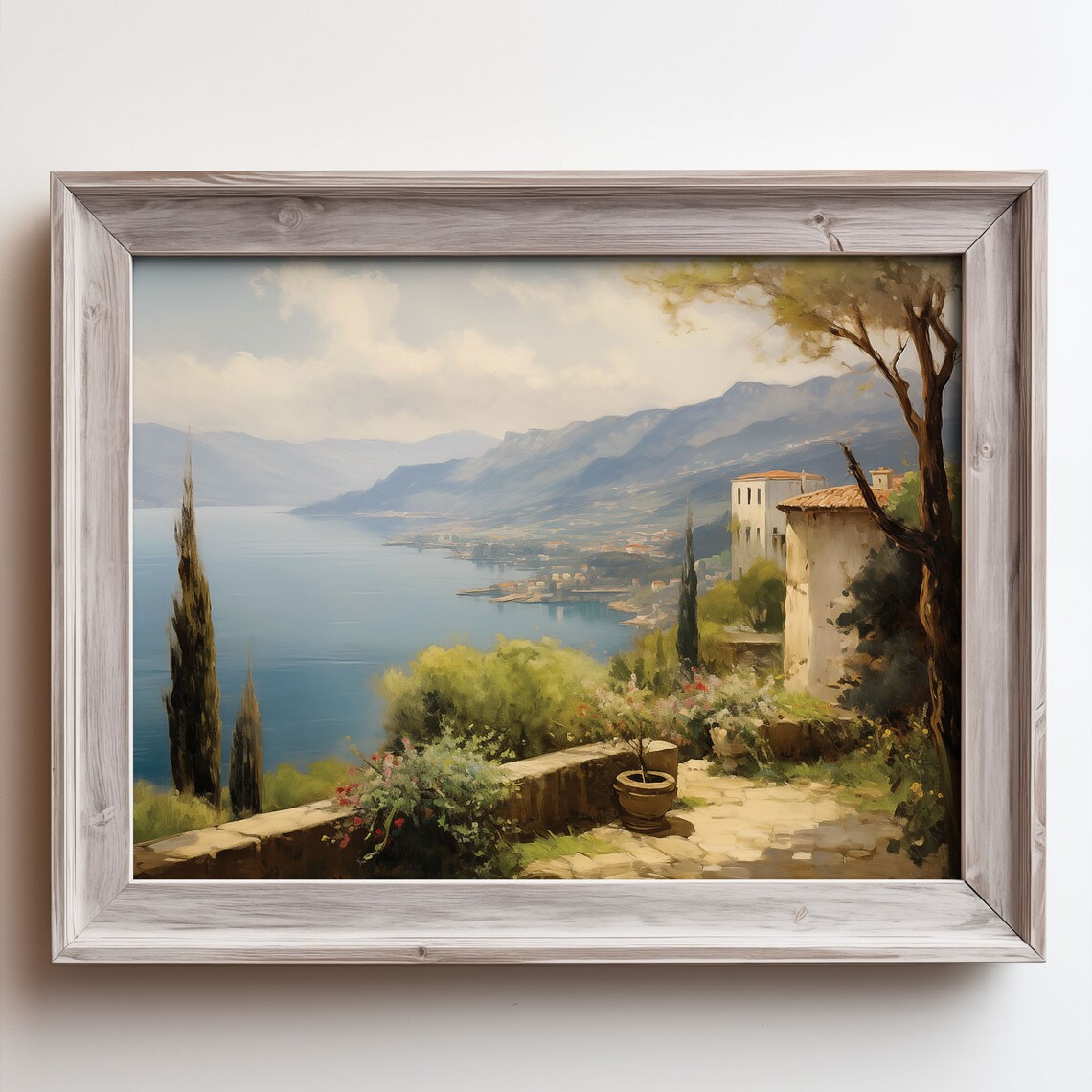 Lake Terrace Villa View Painting Cypress Mountains Blue Water Poster