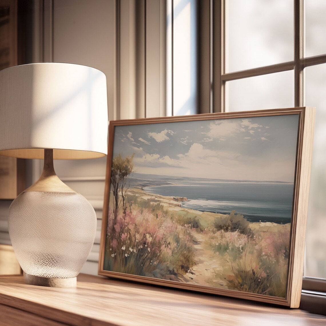 Coastal Wildflower Path by the Sea Oil Painting Style Poster - Image 3