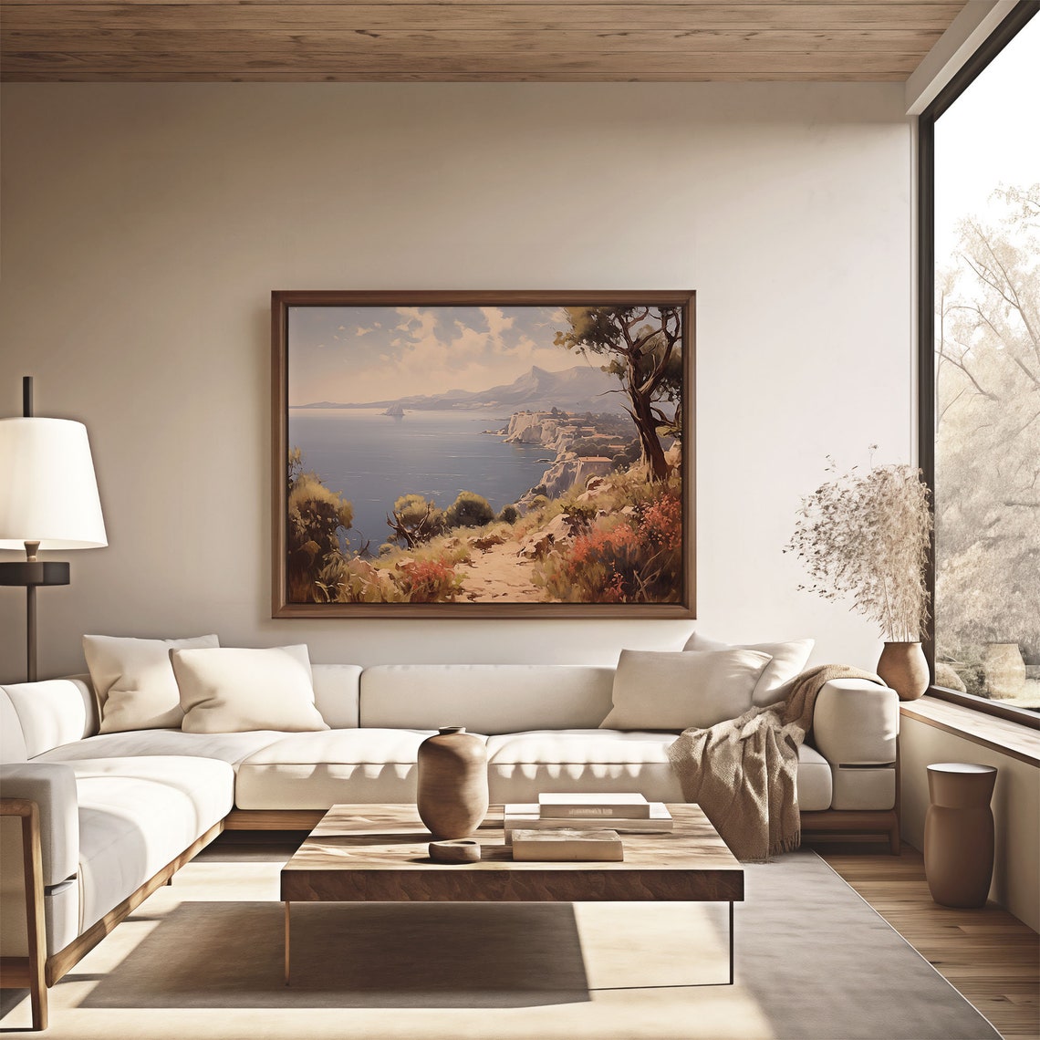 Cliff Trail with Pine Tree Overlooking Wide Bay Oil Painting Poster - Image 4