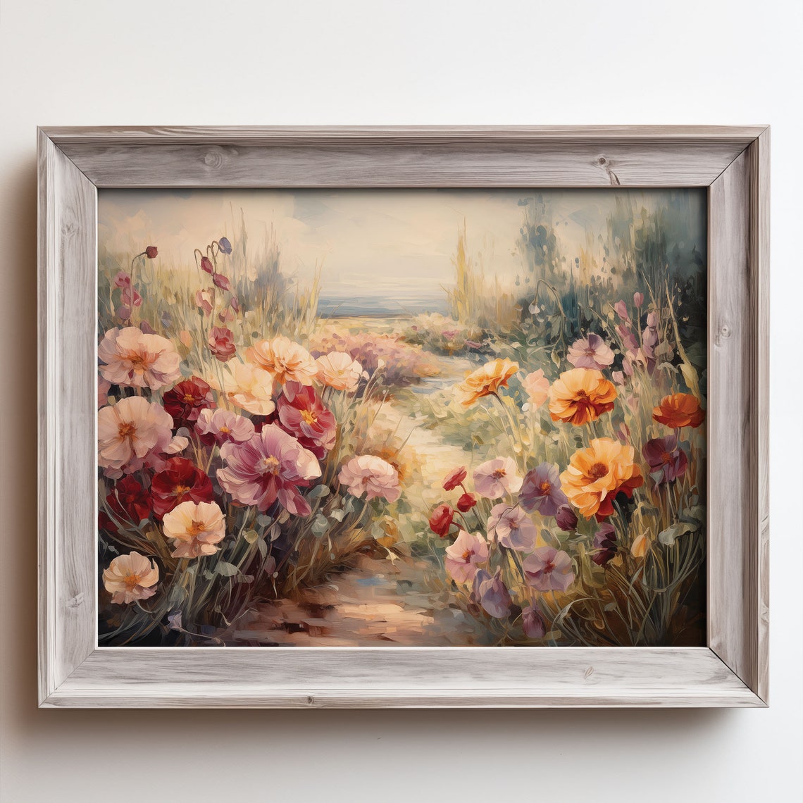 Poppy Field Flower Path Soft Morning Light Floral Oil Painting Poster