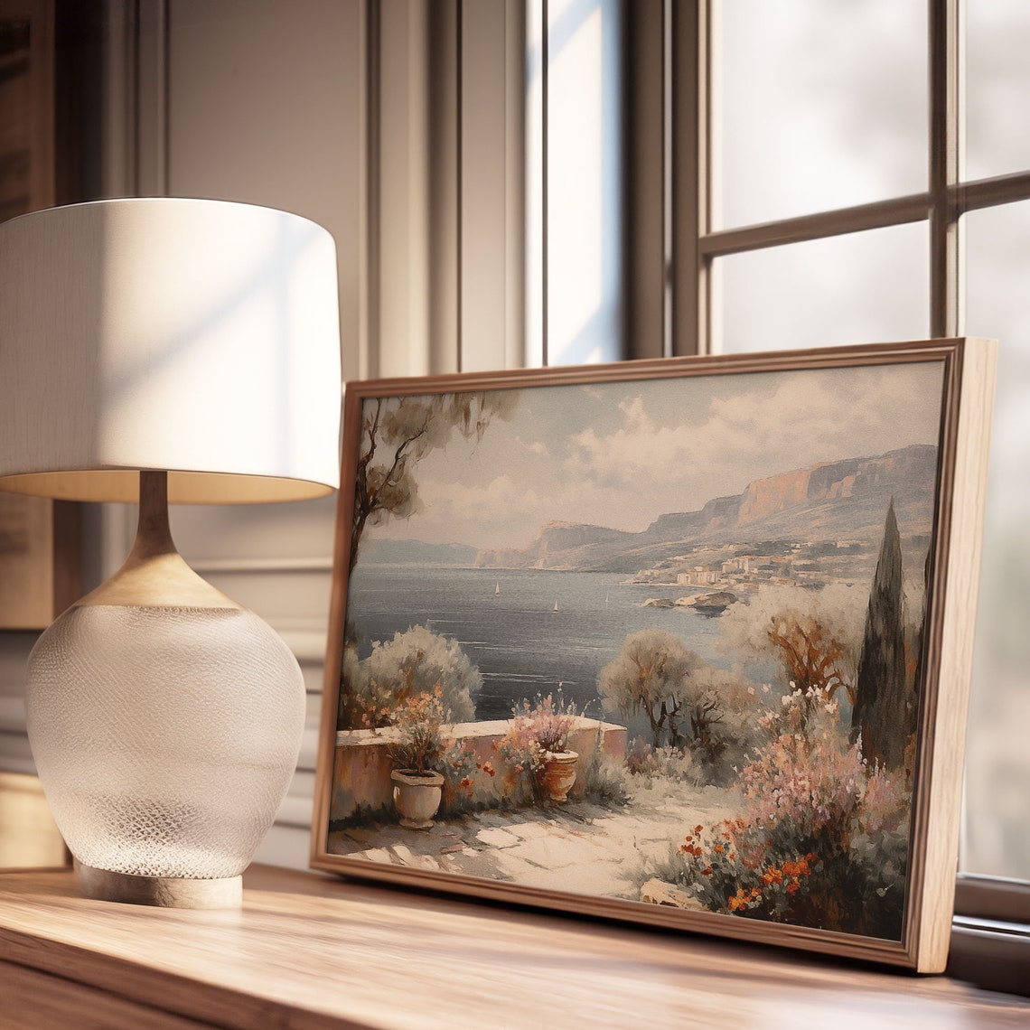 Terrace Garden Overlooking Cliff Bay Oil Painting Style Poster - Image 3