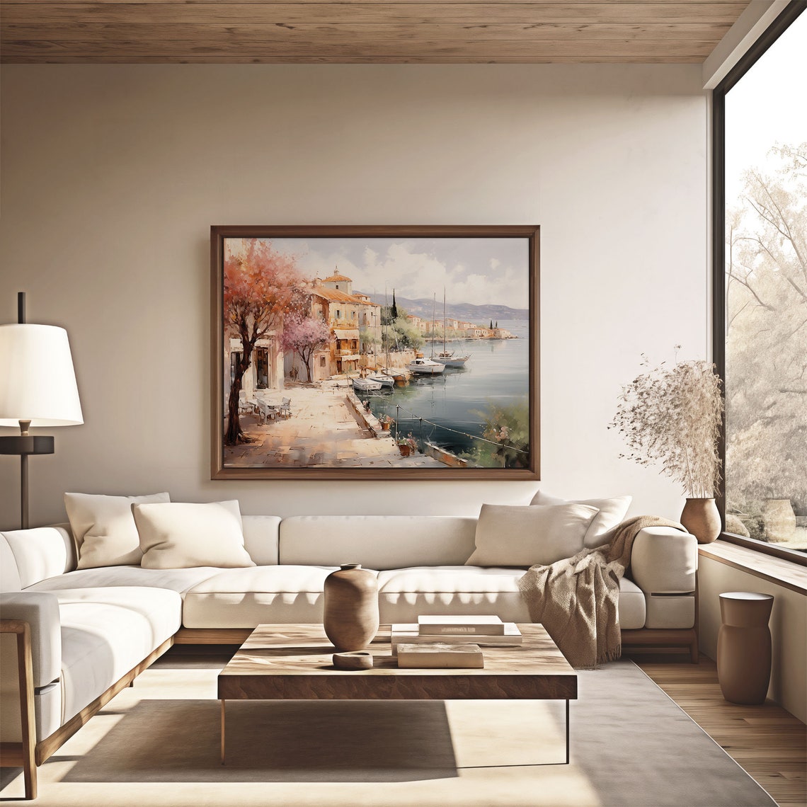 Seaside Harbor Village Sailboats Blooming Trees Waterfront Poster - Image 4