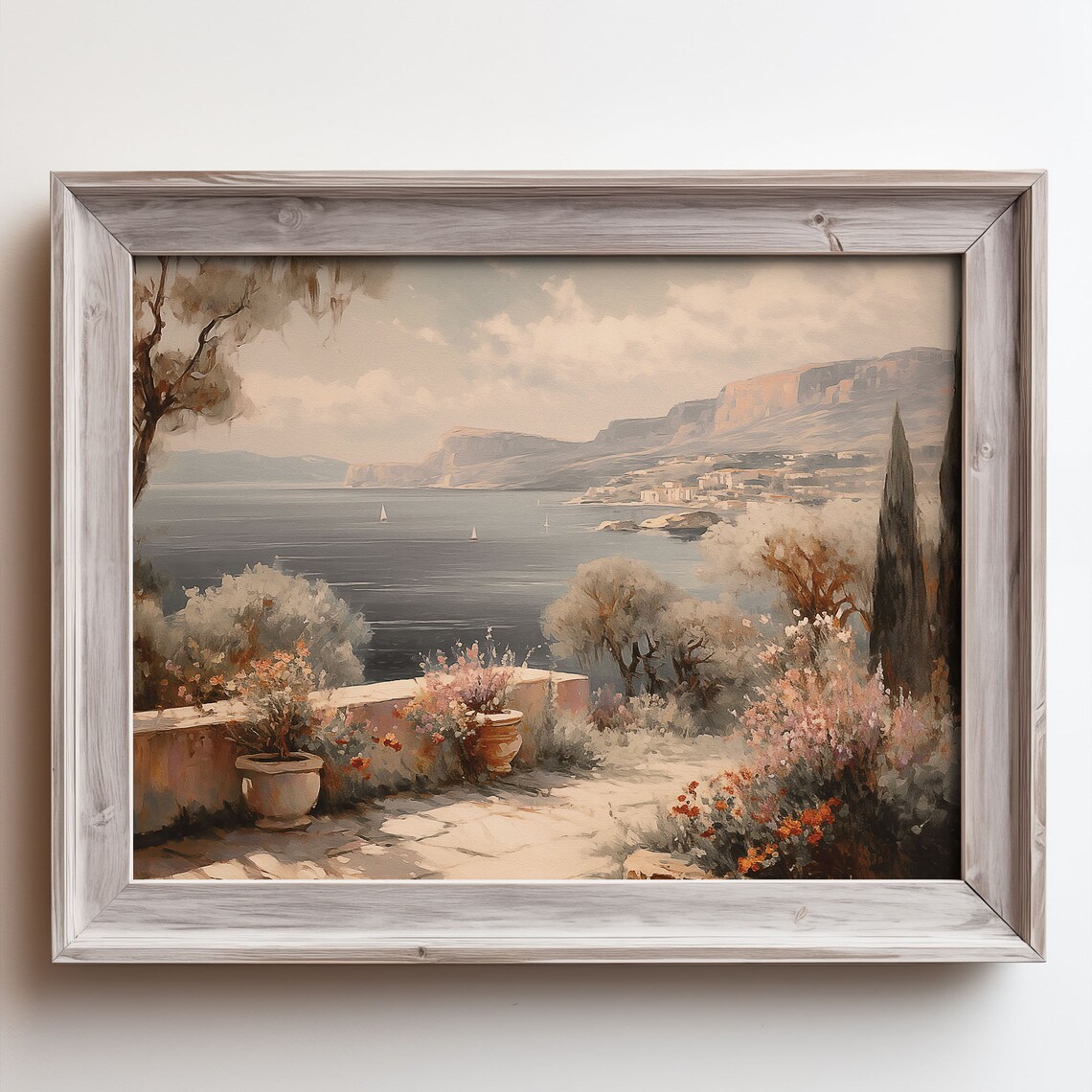 Terrace Garden Overlooking Cliff Bay Oil Painting Style Poster