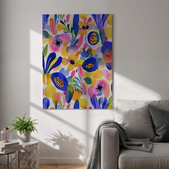 Abstract Floral Canvas Print Colorful Watercolor Wall Art Pastel Botanical Painting Framed Modern Artwork For Bedroom And Living Room