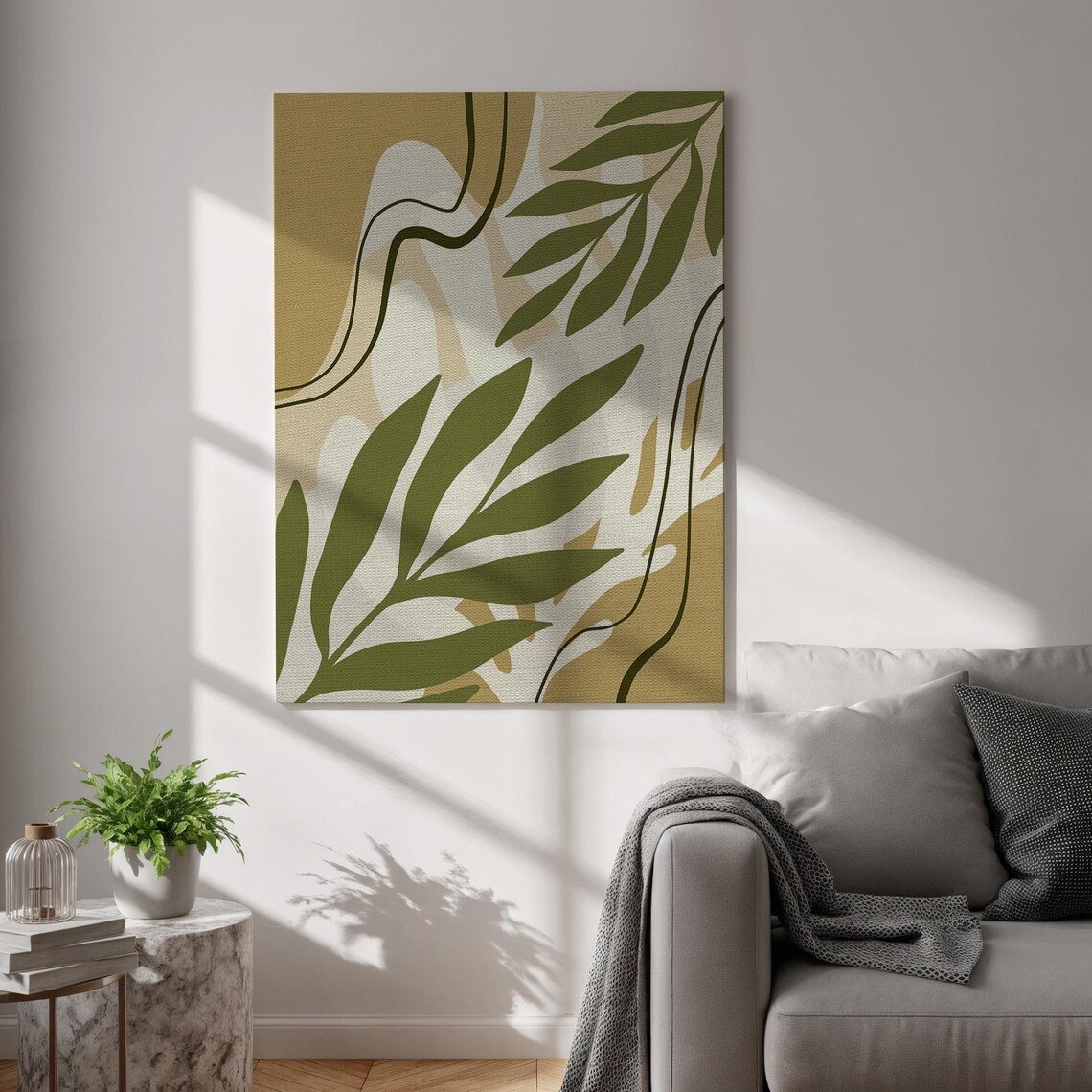 Olive Green Botanical Leaves Organic Curves Modern Minimalist Decor Poster