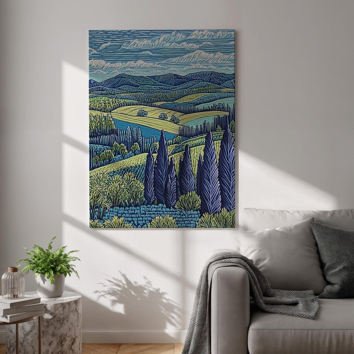 Tuscany Italy Rolling Hills Cypress Trees Textured Landscape Poster