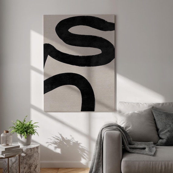 Black Organic Brushstroke Minimal Abstract Beige Canvas Poster