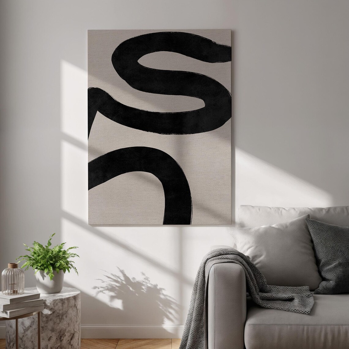 Flow Abstract Canvas Art Organic Minimalist Black Brush Poster Japandi Style Framed Wall Decor Modern Neutral Print For Home Or Office
