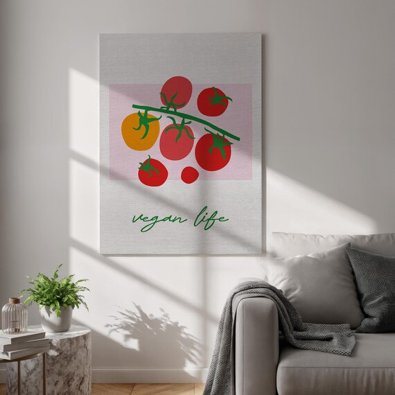 Vegan Life Tomato Vine Illustration Minimalist Kitchen Poster